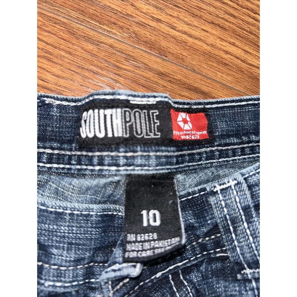 vtg SOUTHPOLE 90's Boys Shorts Size 10 Blue Denim RN82628 faded flat front relax - Picture 4 of 7